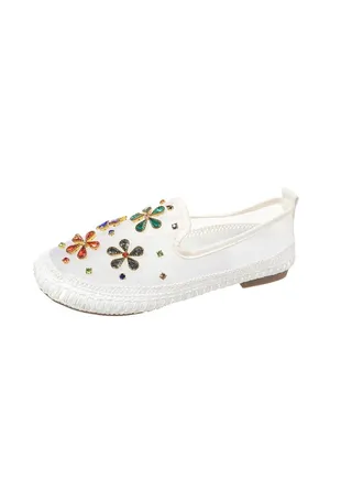 Korean Version Mesh Rhinestone Bean Shoes For Women 2023 New Round Toe Flat Bottom Versatile Fashion Lazy Casual Shoes For Women Half Trailer 