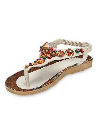 Post Beaded Flat Beach Slipper White 