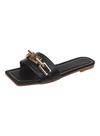 Simple Design Comfort Flat Slippers Black/Gold 