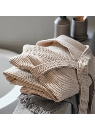 Orchard Heavy Waffle Adult Bathrobe-Light Beige 