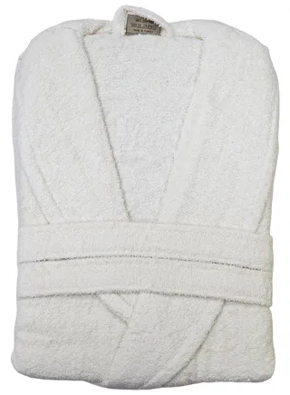 Turkish Cotton Bathrobe Terry Unisex with Dual Pockets, Belt and Shawl Collar Off White One Size 