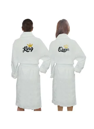 Embroidered For You (White) Luxury (King & Queen) Personalized Bathrobe-Set of 2, 100% cotton, Highly Absorbent and Quick dry, Classic Hotel and Spa Quality Bath Linen 400 Gsm 