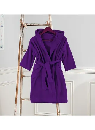 Daffodil (Purple) Premium 12 yr Kids Hooded Bathrobe Terry Cotton, Highly Absorbent and Quick dry, Hotel and Spa Quality Bathrobe for Boy and Girl-400 Gsm 