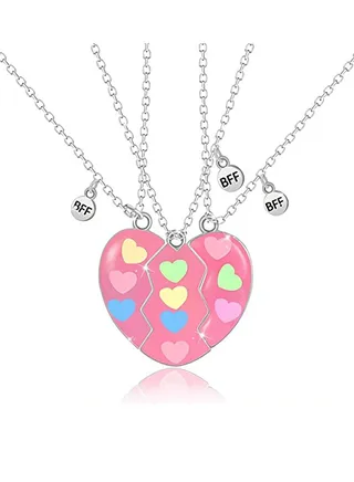Best Friend Necklace 1 Set Half Heart Pendant Friendship Necklace BFF Necklace for 3-Split Heart Necklace Sister Necklace Set Jewelry Birthday Valentine Gift for friend 