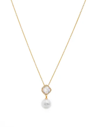 Zircon necklace with a dangling pearl 