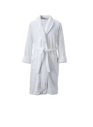 Cotton Bathrobe White Size XL With 2 Pockets, Belt And Shawl Collar 