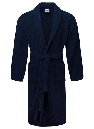 Terry Shawl Collar Bathrobe With Slippers for Women and Men Lightweight Robe Navy Blue  Large 