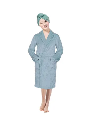 Bath Robe With Hair Drying Towel Blue M 