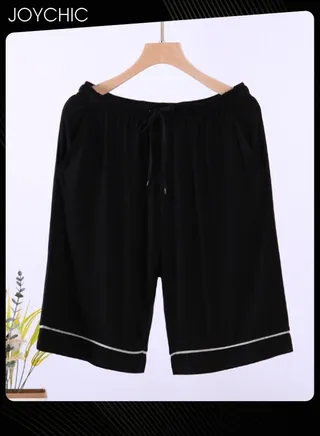 Casual Men's Summer Mid-pants Modal Skin-friendly Breathable Pajama Bottom Male Loose Stretchable Home Sleeping Pants with Pockets Indoor Outdoor Black 