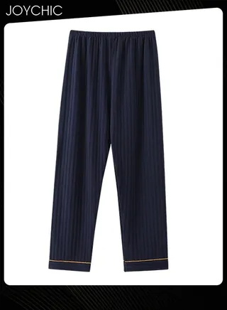 Men's Spring and Autumn Pajama Bottom Double-side Pure Cotton Skin-friendly Sleep Trousers Loose and Comfortable Home Pants with Pockets Dark Blue 