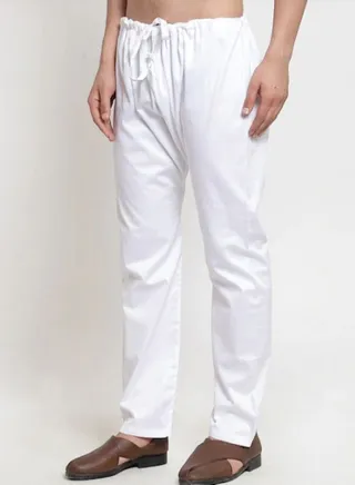 Men White Solid Relaxed Fit Pure Organic Khadi Cotton Pyjama 