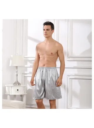 Printed Silk Pyjama Shorts Silver 