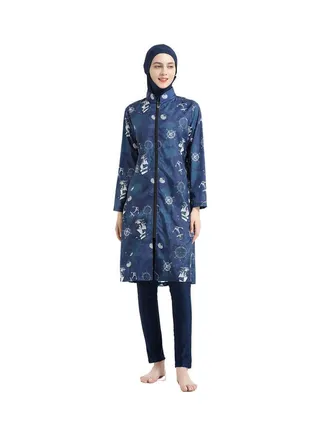 Conservative All-Covering Women Burkini Set Dark Blue 