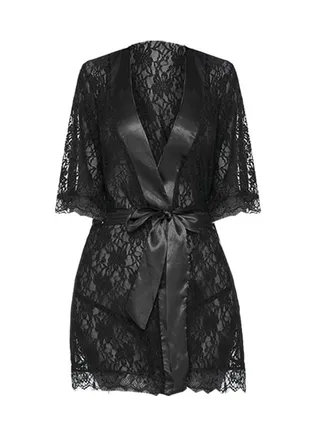 Womens Small Size Robes Babydoll Robe Transparent Lace Deep V-Neck Short Lingerie Sleepwear Soft Kimono Bathrobe Dressing Gown Nightwear Black /S(bust 80-84/waist 64-68/hip 88-92) 