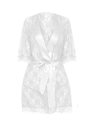 Womens Medium Size Robes Babydoll Robe Transparent Lace Deep V-Neck Short Lingerie Sleepwear Soft Kimono Bathrobe Dressing Gown Nightwear White /M(bust 84-88/waist 68-72/hip 92-96) 
