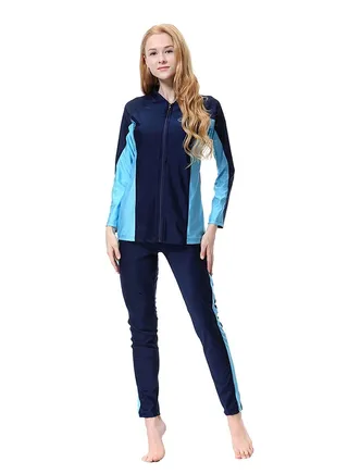3-Piece Long Sleeve Swimsuit Set With Cap Blue 