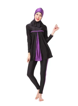 Muslim Modest Burkinis Swimsuit Black/Purple 