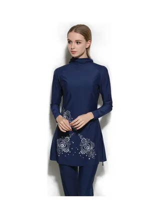 2-Piece Long Sleeve Swimsuit Bukinis Blue 