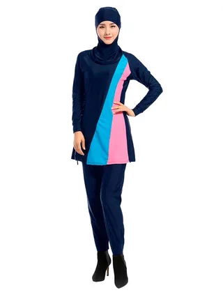Soft Breathable Long Sleeve Swimsuit With Hijab Navy Blue/Pink/White 