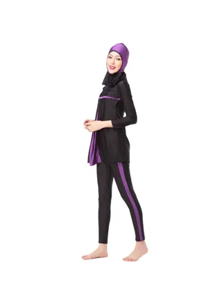 3-Piece Sun Protection Muslim Stitching Conservative Swimsuit Purple 