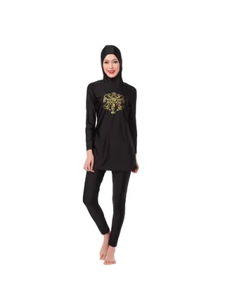 2-Piece Sun Protection Conservative Swimwear Burkinis Set Black 