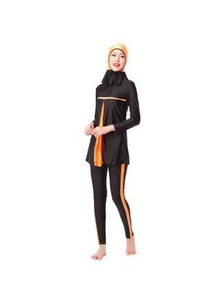 3-Piece Sun Protection Muslim Stitching Conservative Swimsuit Orange 
