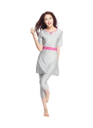 2-Piece Short Sleeve Burkini Grey/Pink 