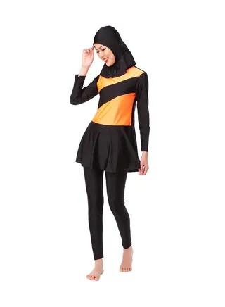3-Piece Long Sleeve Burkini Black/Orange 