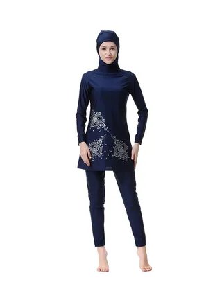 2-Piece Long Sleeve Burkini Navy Blue 