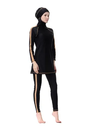Sun Protection Conservative Swimwear Burkinis Black/Brown 