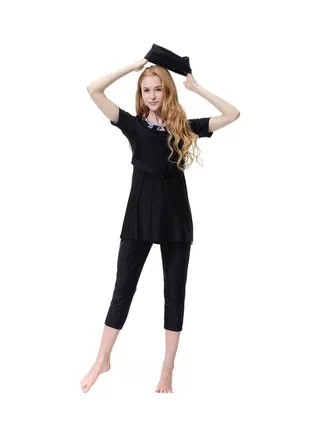 3-Piece Anti-Exposure Swimwear Set Black 