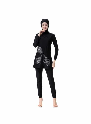 Fashionable All Covering Swimwear Black 