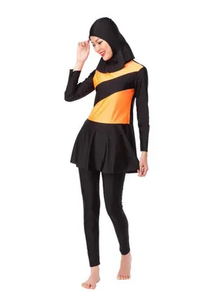 2 Pieces Connected Hijab Arab Swimwear Burkinis Orange/Black 