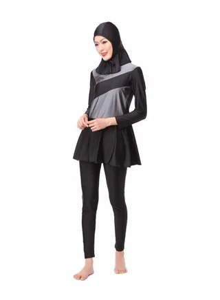 Islamic Swimwear Burkinis with Hijab Grey/Black 