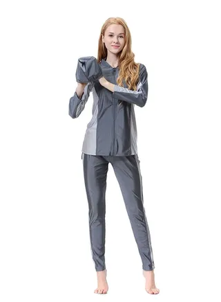 3-Piece Long Sleeve Swimsuit Set With Cap Grey 