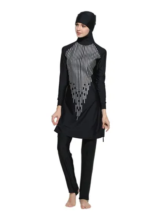 3-Piece Islam Style Long Sleeve Beach Burkinis Set Black 