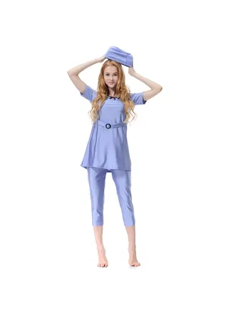 3-Piece Set Sun Protection Muslim Conservative Swimwear Purple 