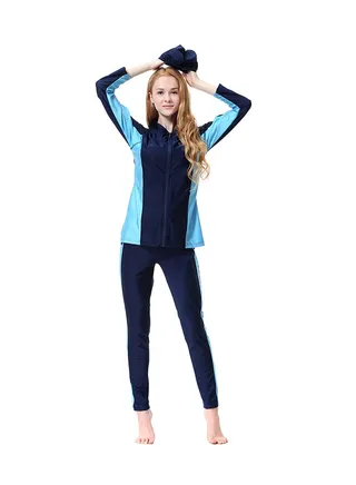 3-Piece Burkini Set Sky Blue/Navy Blue 