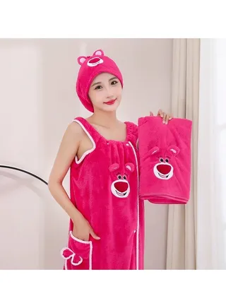 3pcs Women's Bath Robe, Off Shoulder Wearable Bath Towel Quick Dry Lightweight Highly Water Absorbent Beach Spa Gym Bathrobes Slip Dress Bathing Shower Cover Up Tube Dress Nightwear Sleeping Robe 