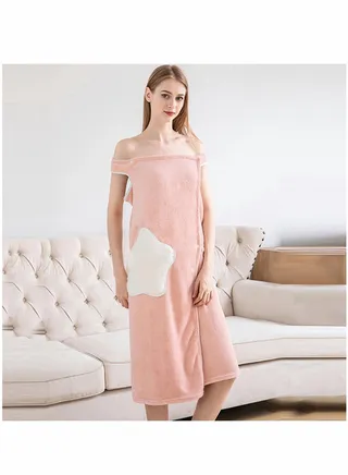 Plush Bathrobe for Women, Thick Winter with Strap, Sleepwear Bathrobes Nightdress Soft Flannel, Shoulder Wearable, Water Absorption Quick Dry Body Towel Home (Size L) 