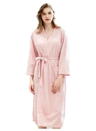 2pcs Women Bathrobe Waffle Weave Lightweight Kimono Spa Bathrobe for Lady, Pink, 60-80kg 