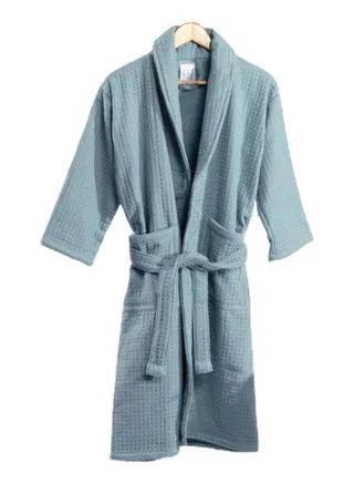 Spa Waffle Terry Reversible Bathrobe S/M, Aqua – 450 GSM 