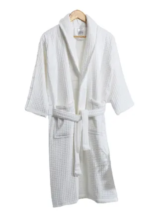 Spa Waffle Terry Reversible Bathrobe L/XL, White – 450 GSM 