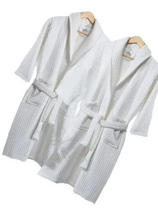 2 Pieces Waffle Pattern Unisex Dressing   Bathrobe Standard Size Hotel And Spa 