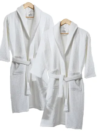 2 Pieces Waffle Weave Cotton  Bathrobe Standard Size 