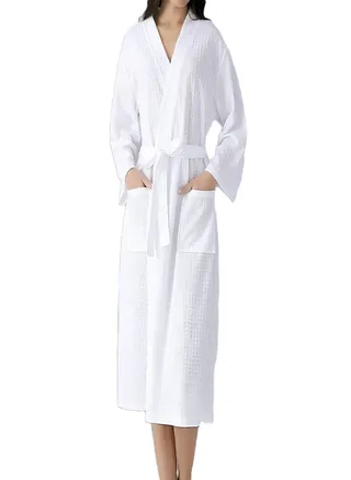 Waffle Pattern Unisex Dressing   Bathrobe Standard Size Hotel And Spa 