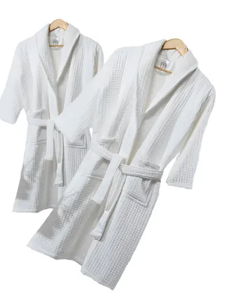 2 Pieces Unisex Hotel Spa Waffle  Bathrobe Standard Size 