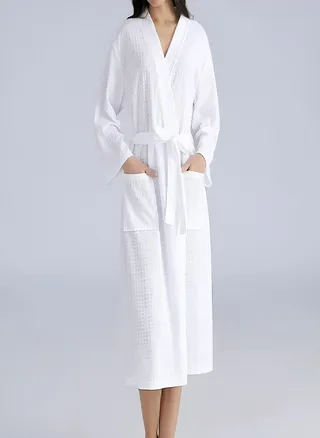 Waffled  Bathrobe Standard Size White Colour 