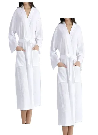 2 Pieces Waffle Weave  Bathrobe Standard Sizes 100% Cotton 