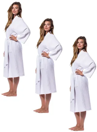 3 Pieces Waffle Weave Lightweight Kimono Spa  Bathrobe Standard Size 